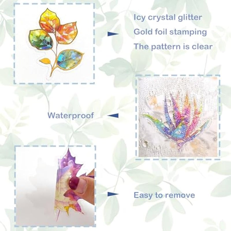 Sparkly Plant Leaf Stickers - 30 Pcs Clear PET Glitter Holographic Botanical Leaves Stickers for Scrapbook, Journal, Junk Journal, Collage - Transparent for Resin, Craft & Scrapbook Supplies - Image 5